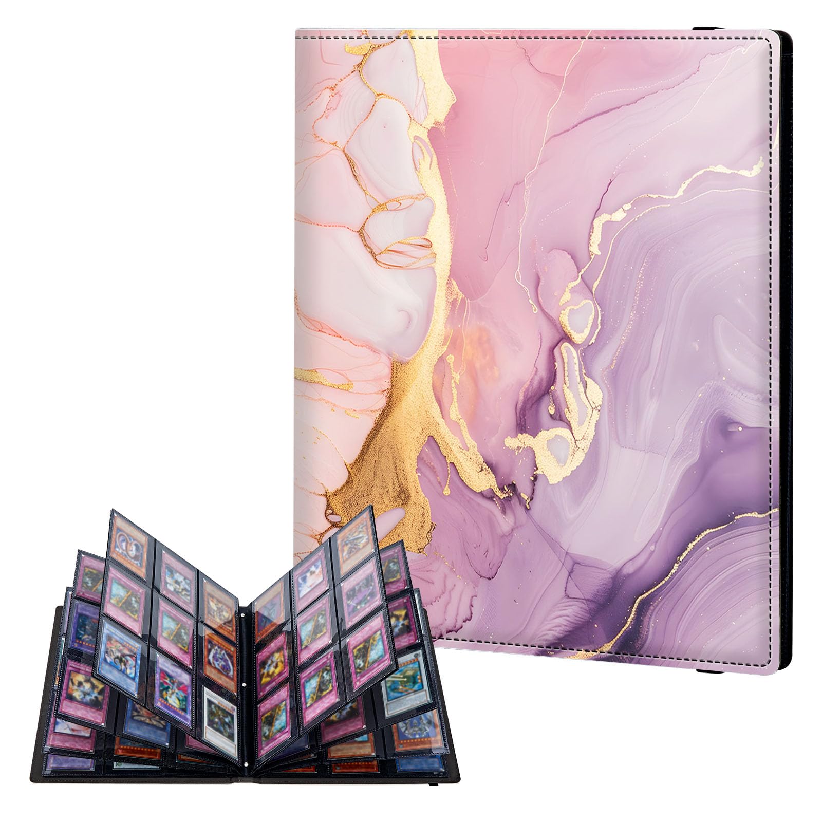 ETLKJVBL 9 Pocket Trading Card Binder, Card Collection Binder for TCG, MTG, Sports Cards, Baseball, Marble Texture Pink Trading Card Book Holder for Collectors, Top Loader Binder — image 1