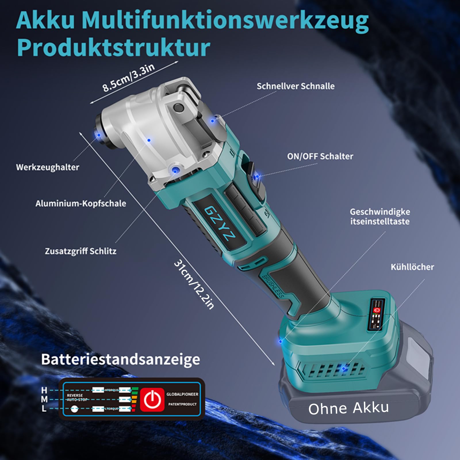Batería multifunción compatible con batería Makita de 18 V, herramienta oscilante de 6 marchas con 16 accesorios, sierra oscilante con motor sin escobillas, soporte de herramientas (sin batería)