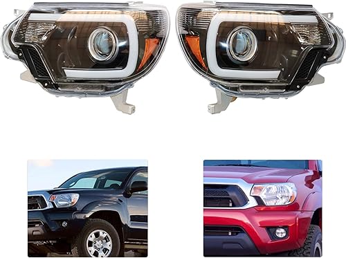 Miniatura 2 de CNCEST Faros delanteros LED DRL para proyector de barra, lente transparente, carcasa negra, juego de pares de faros para Toyota Tacoma 12-15,