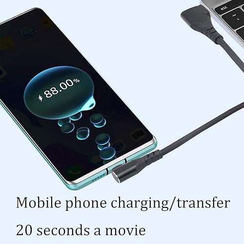 Miniatura 6 de HCFeng Cable codo tipo C de nailon trenzado en ángulo recto USB 3.1A a USB C, cable de datos tipo C de 90 a USB A 90, cable de carga rápida