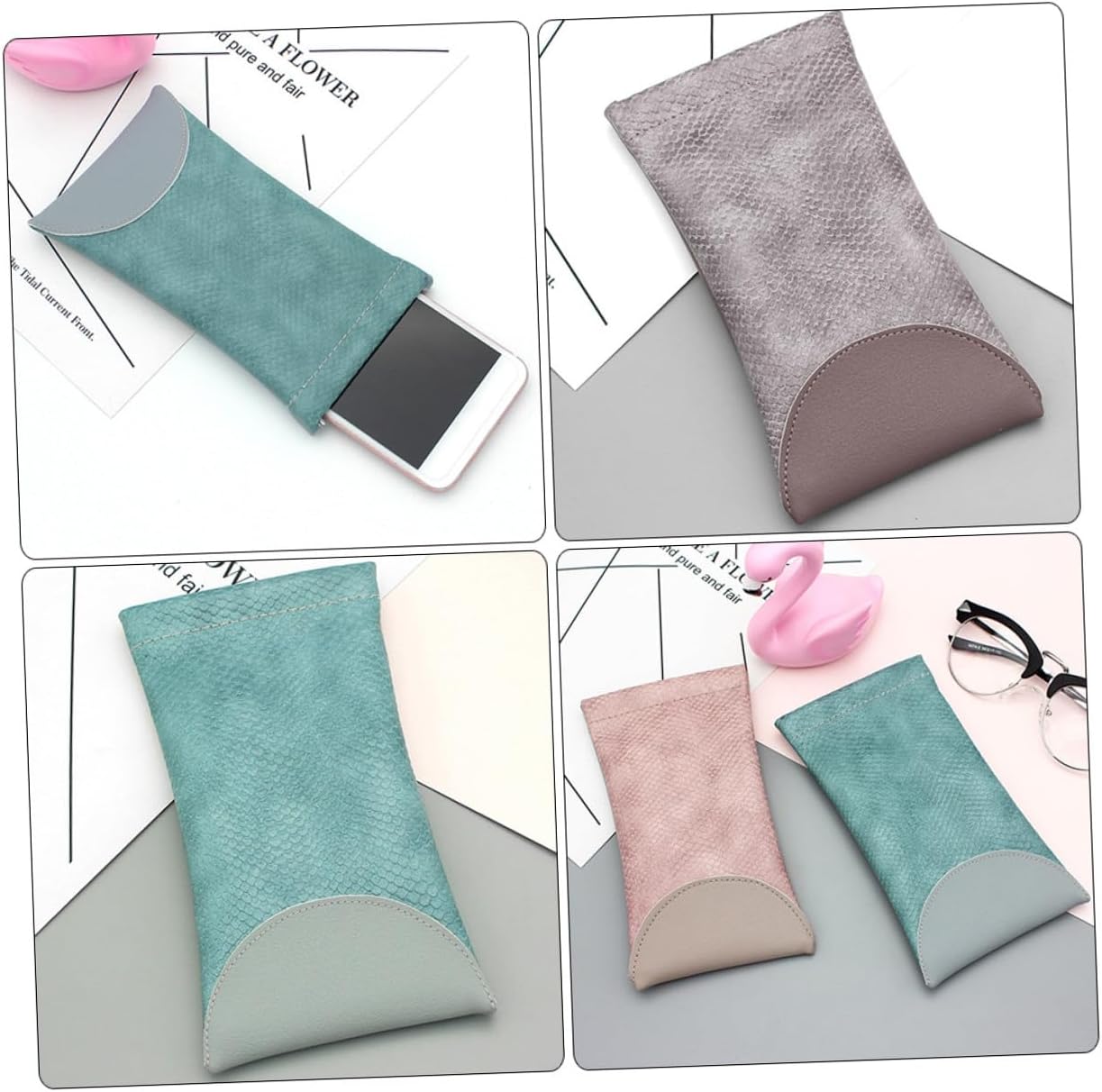 Alipis 2pcs Leather Eyeglass Storage Case Soft Sunglass Holder Portable Large Eyeglass Pouch for Travel with Automatic Closure, Blue and Purple image 3