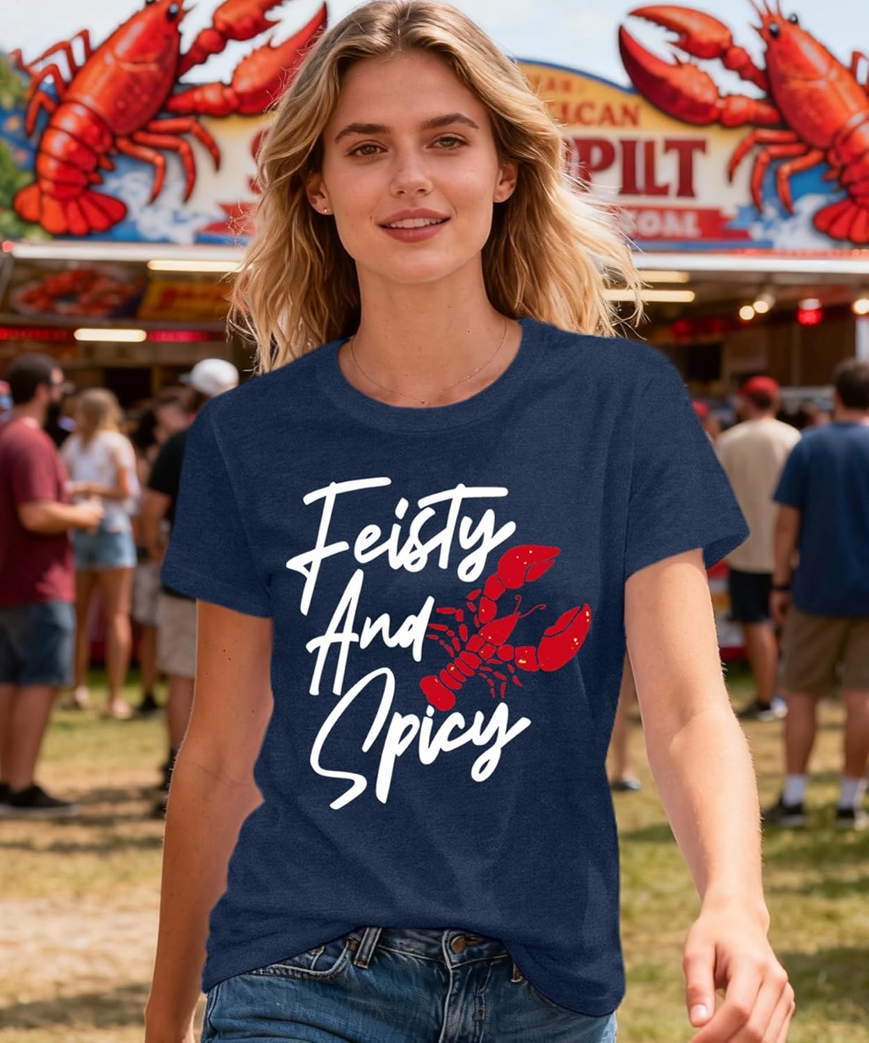 Crawfish Shirt for Women Feisty and Spicy T-Shirt Louisiana Boil Festival Crawfish Season Tee Tops - Image 4