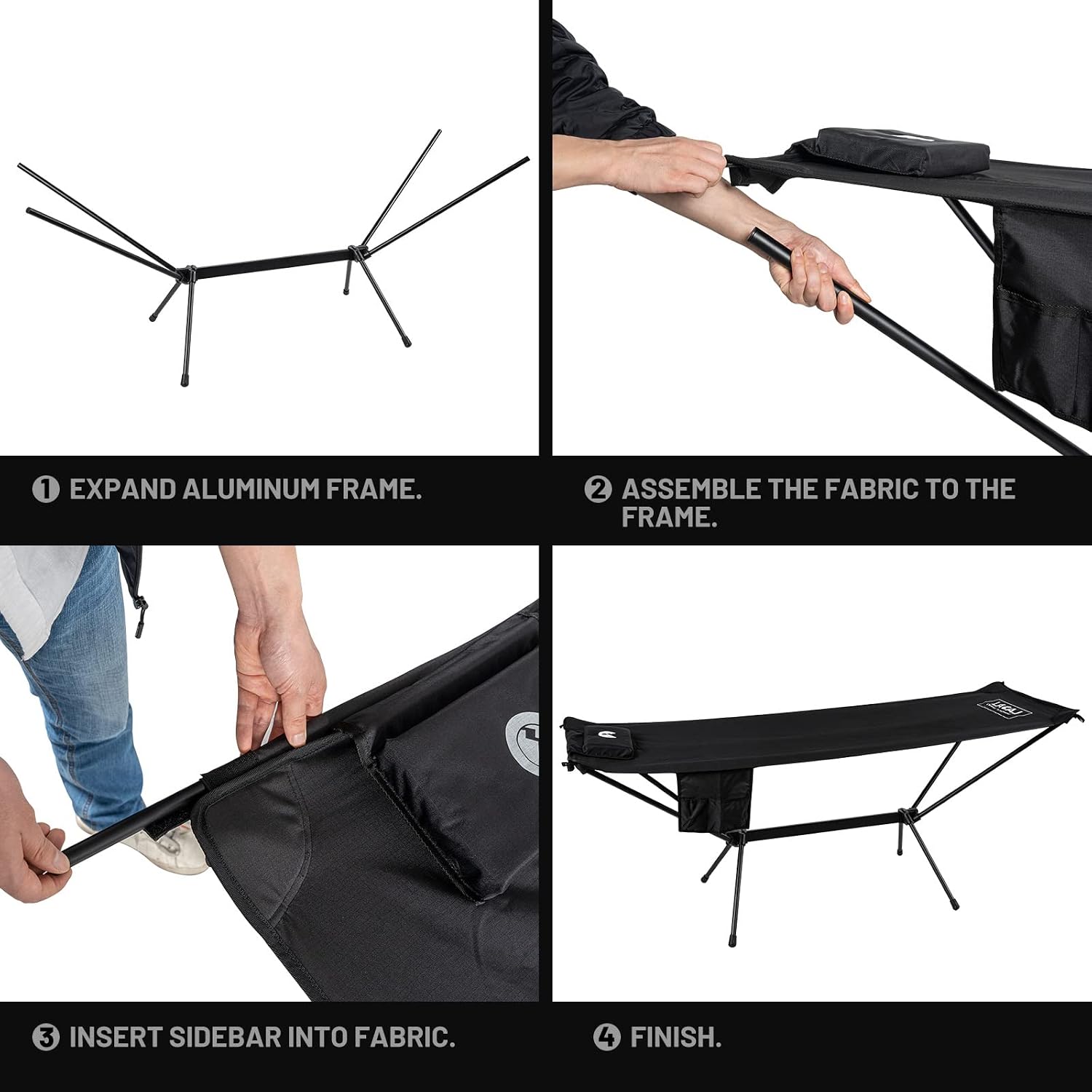 G2 GO2GETHER Lightweight Portable Stand Hammock, Breathable & Durable Oxford Cloth, Strong Folding Aluminum Alloy Frame, Easy to use, with Soft Pillow, Side Pocket, Carrying Bag, Non-Slip Cap