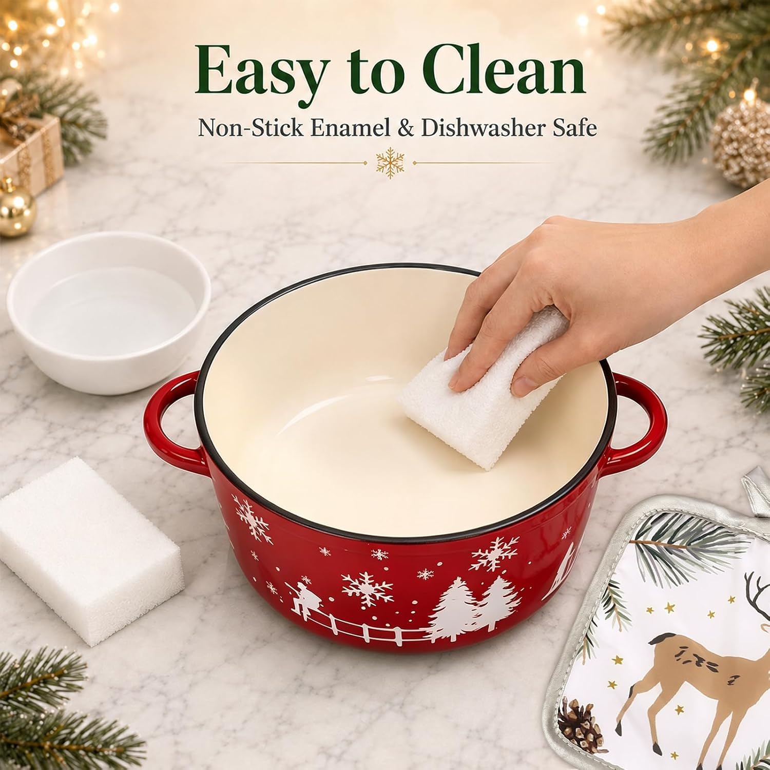 5QT Enameled Cast Iron Dutch Oven with Lid, Pot for Sourdough Bread Baking