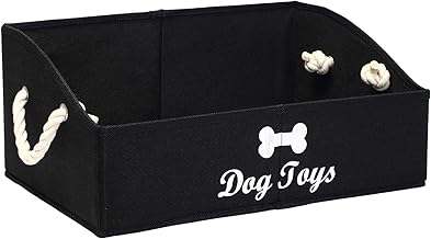 Geyecete Trapezoidal Foldable Dog Toy Storage Box - Polyester/MDF Storage Basket with Cotton Rope Handle for Toys and Accessories for Pets - Black