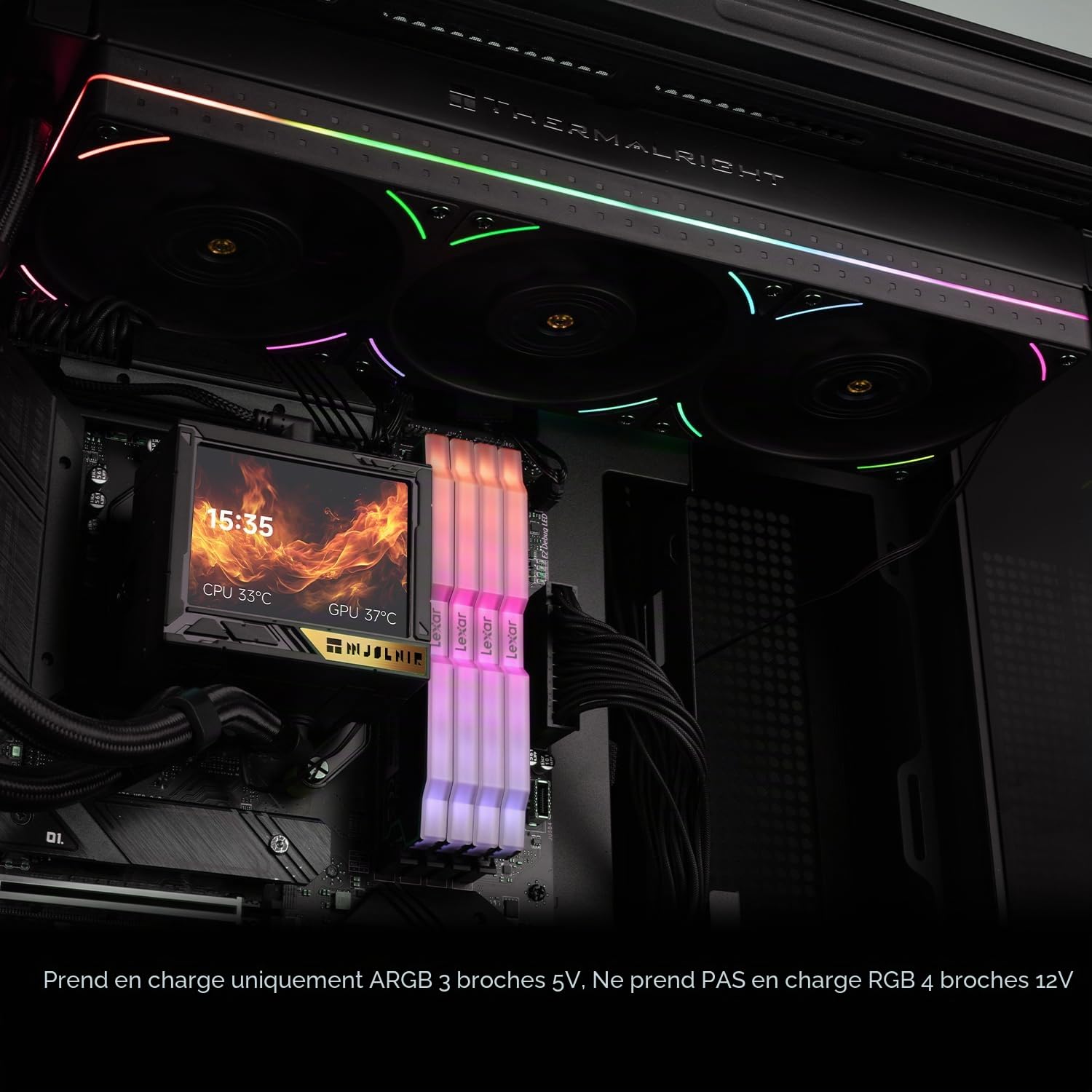Thermalright TR Mjolnir Vision 360 UB PRO ARGB Refroidisseur de processeur,noir,système de refroidissement à eau 360 avec ventilateur en ligne,écran LCD 3,5" avec résolution 640x480 pour AM4/AM5