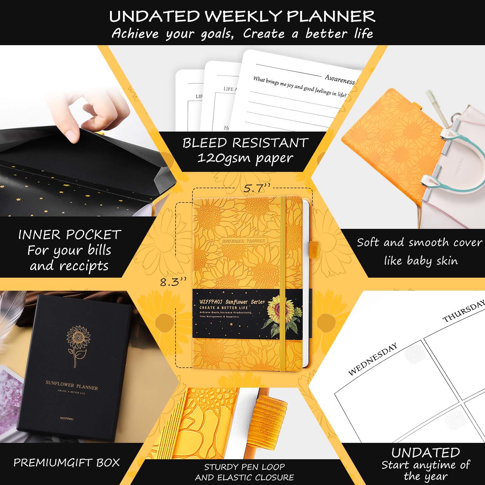 Undated Luxurious Weekly & Monthly Planner to Increase Productivity Hit Your Goals & Live Happier - Image 2