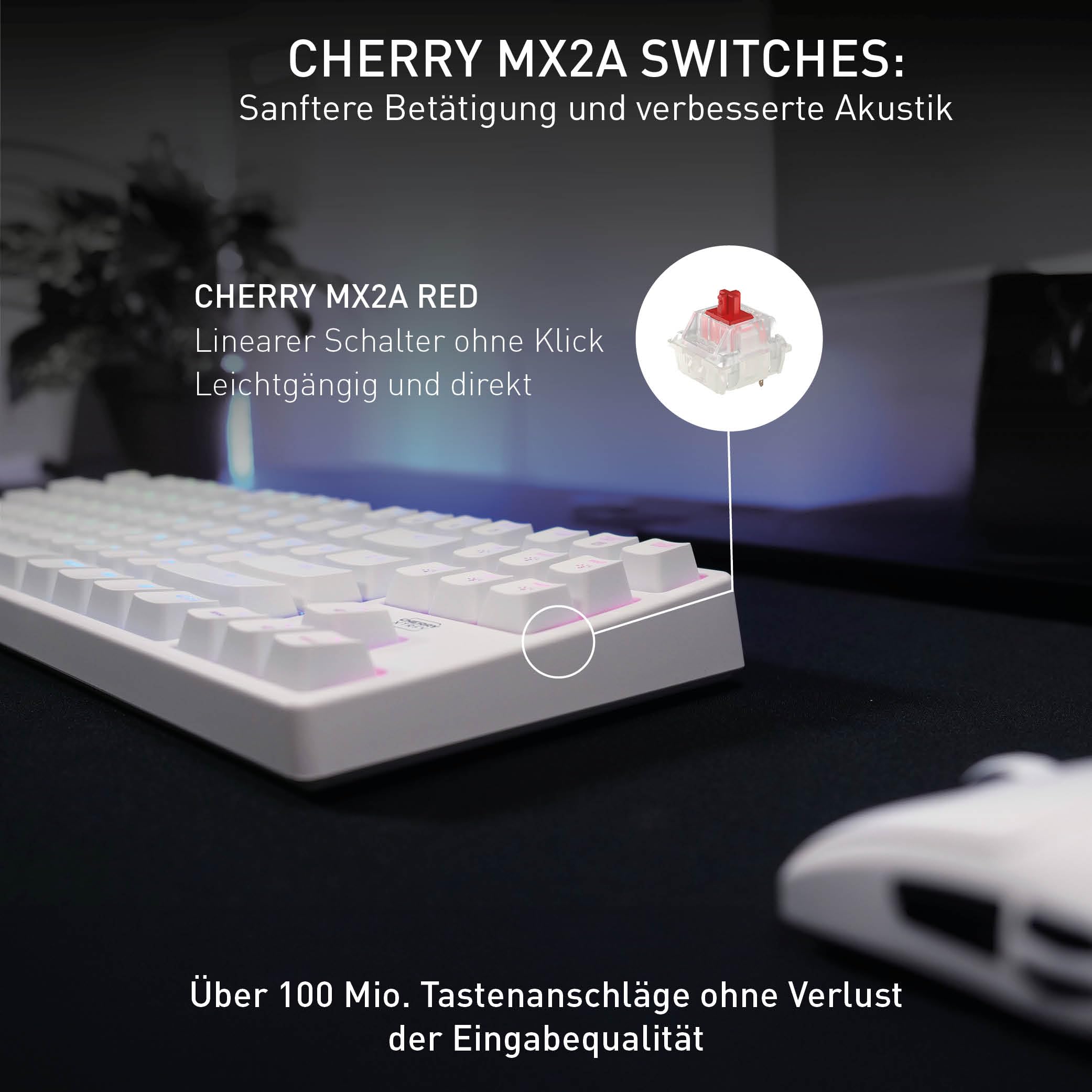 CHERRY XTRFY K4V2 TKL Kabelgebundene Gaming-Tastatur Deutsches Layout QWERTZ RGB-Beleuchtung Mechanische MX2A RED Switches Weiß