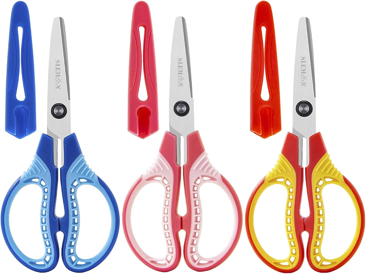 6'' Kids Scissors for Ages 6+,Blunt Tip with Cover Scissor 3 Pack