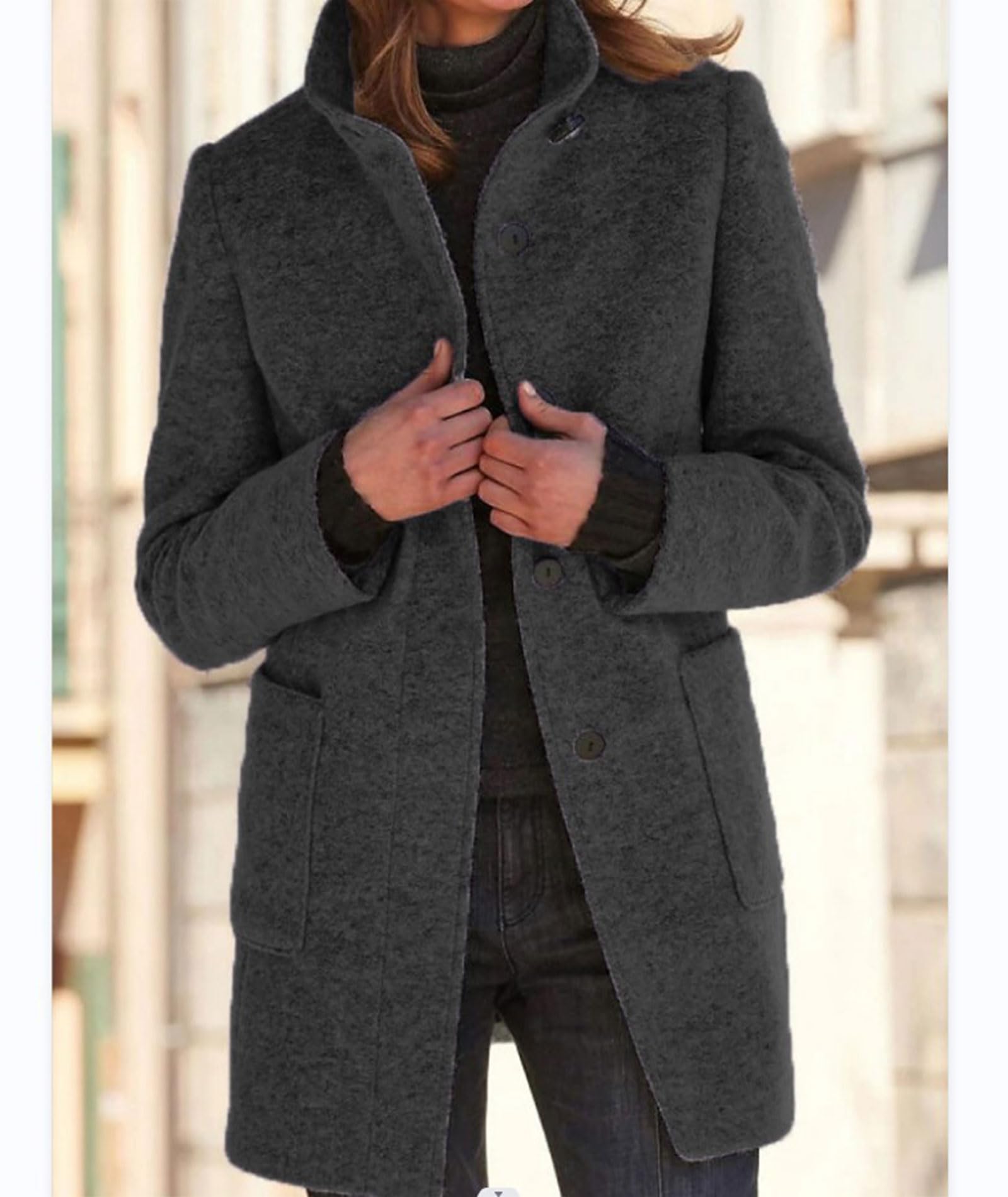 xxxiticat Cappotto da donna in misto lana monopetto caldo colletto alto lungo giacche blazer trench con tasche S-3XL