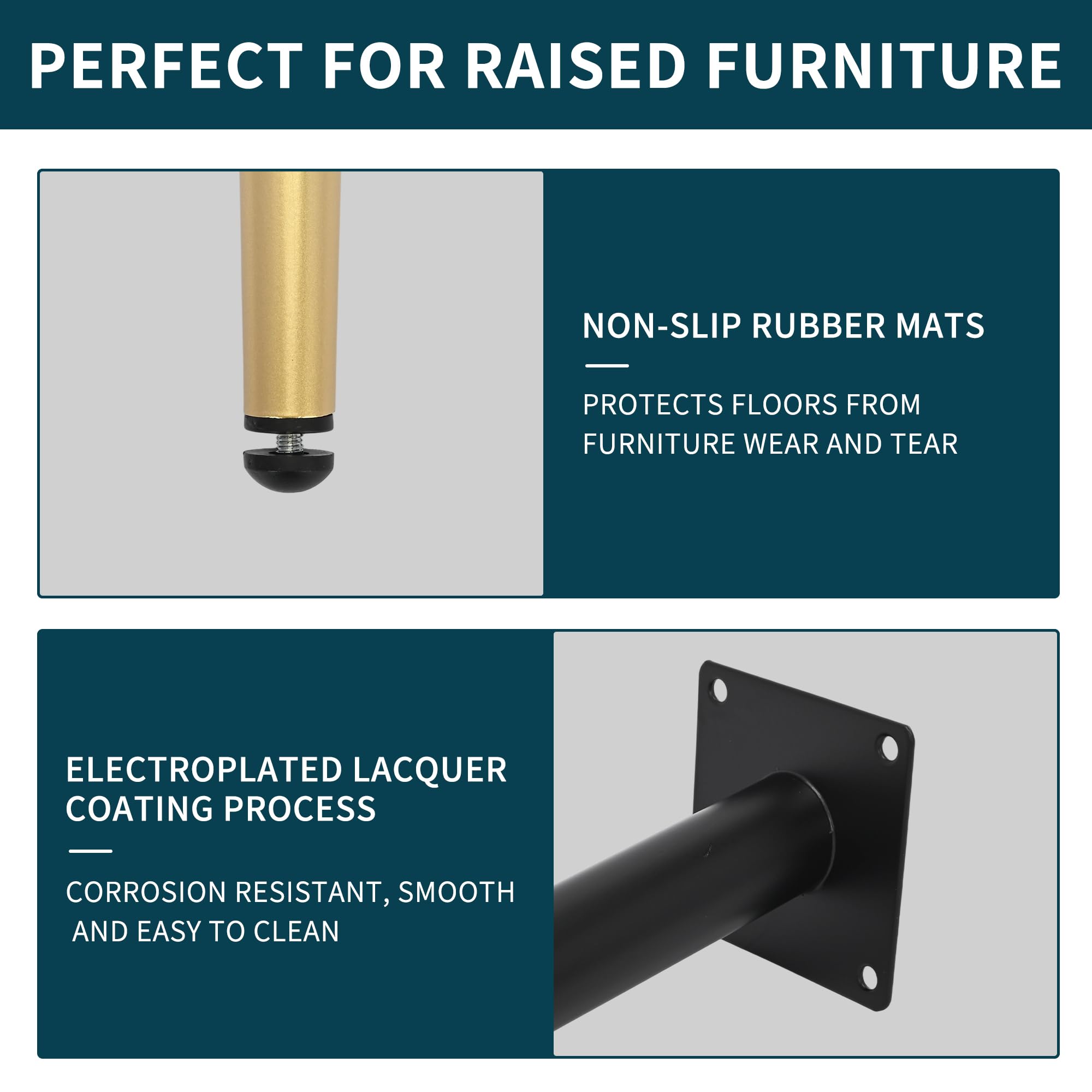 aleawol 4Pcs Oblique Table Legs 40 cm, Metal Furniture Support Legs Black and Gold - Image 3