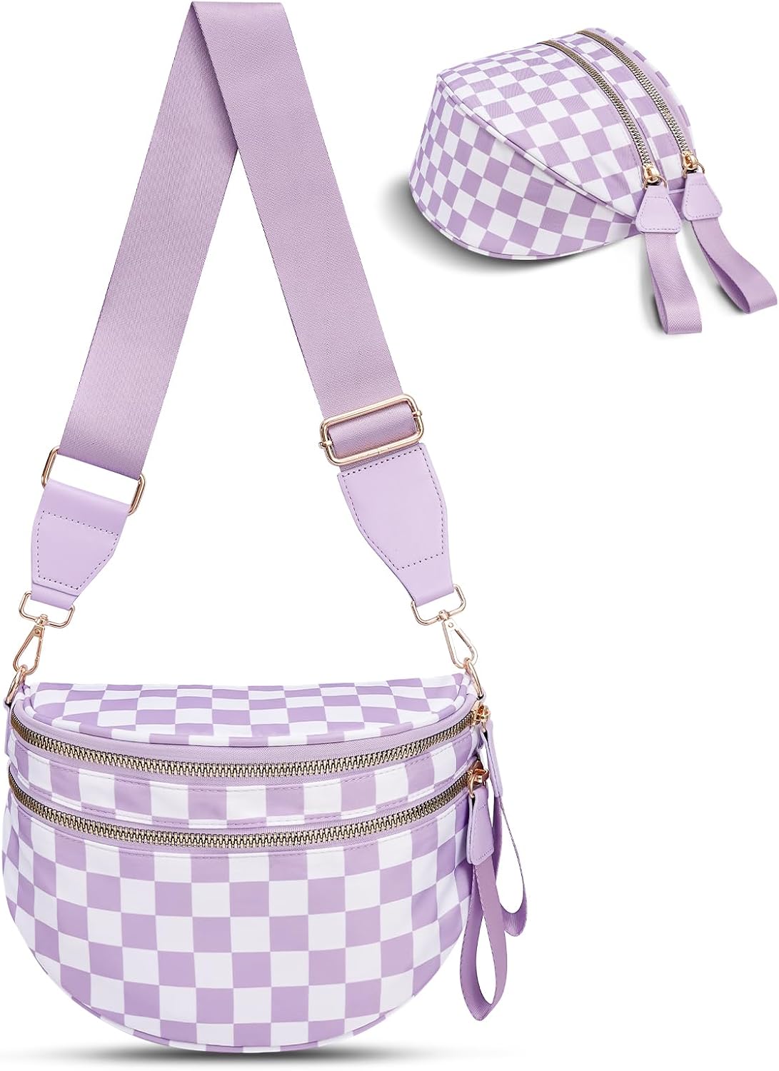 Checkered Crossbody Bag,Nylon Bum Bags for Women Crossbody,Spacious Sling Bag Purse Fanny Packs with Shoulder Strap