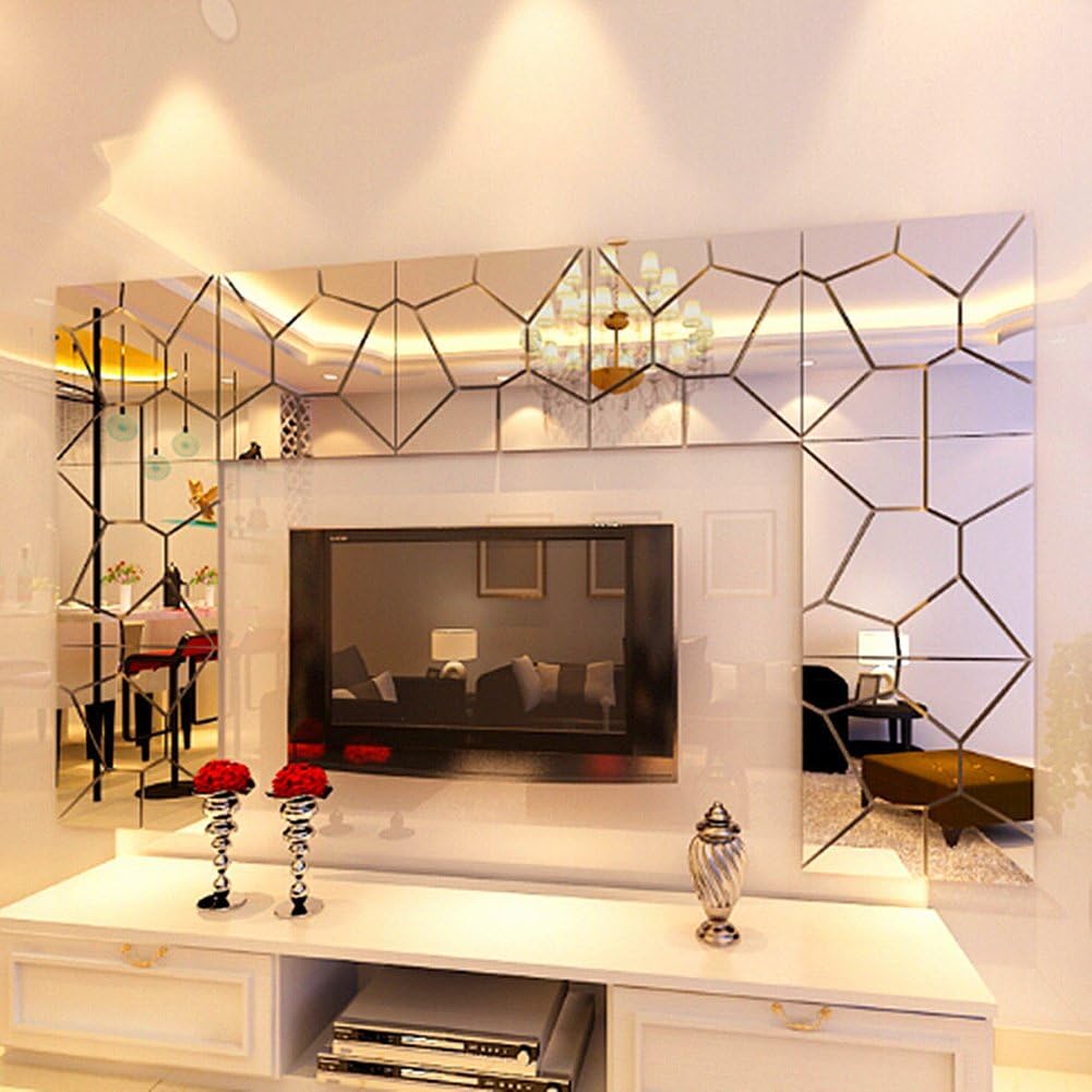 Walkec 47.2" 11.8" 3D Wall Decal Acrylic Modern Mirror Art Mural Wall Sticker for Home Living Room Bedroom Decoration