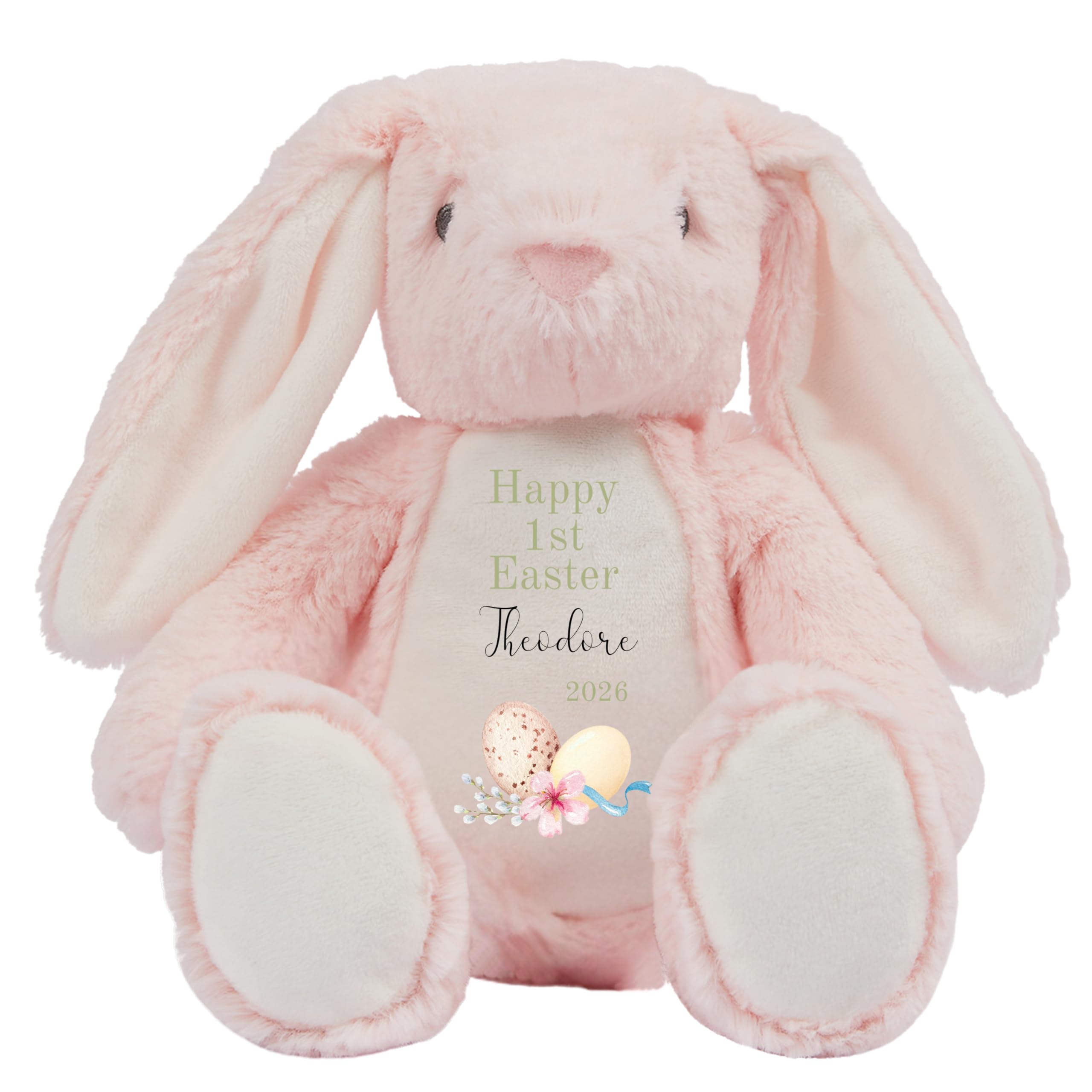 HotScamp Personalised Easter Bunny with Name - Happy 1st Easter Egg 2026 Green - Soft Toy for Baby, Toddler, Child, Kids, Babies Spring Time - Green Letter Pin Bunny