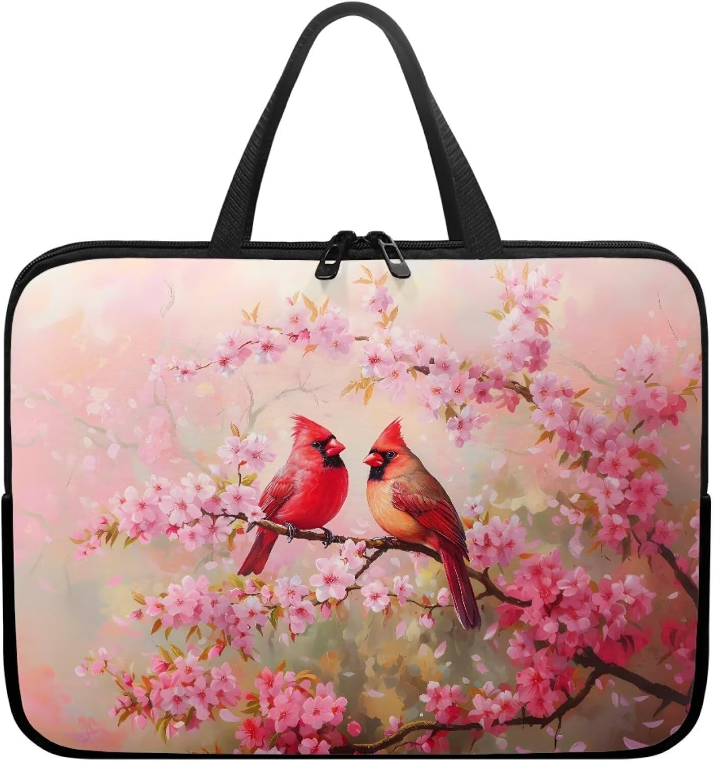 Laptop Sleeve Case with Handle Computer Cover Compatible with 10-17 Inch Tablet Pink Cherry Floral Cardinal Bird Print 360° Protective Carrying Bag Briefcase for Women Men, 10inch