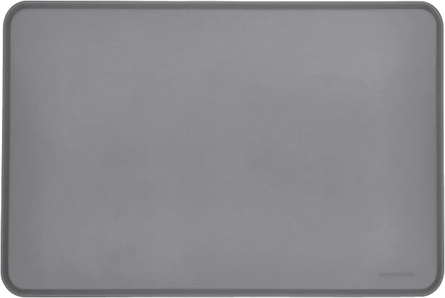 Amazon Basics Silicone Waterproof Pet Food Mat - 60 x 41 cm, Grey