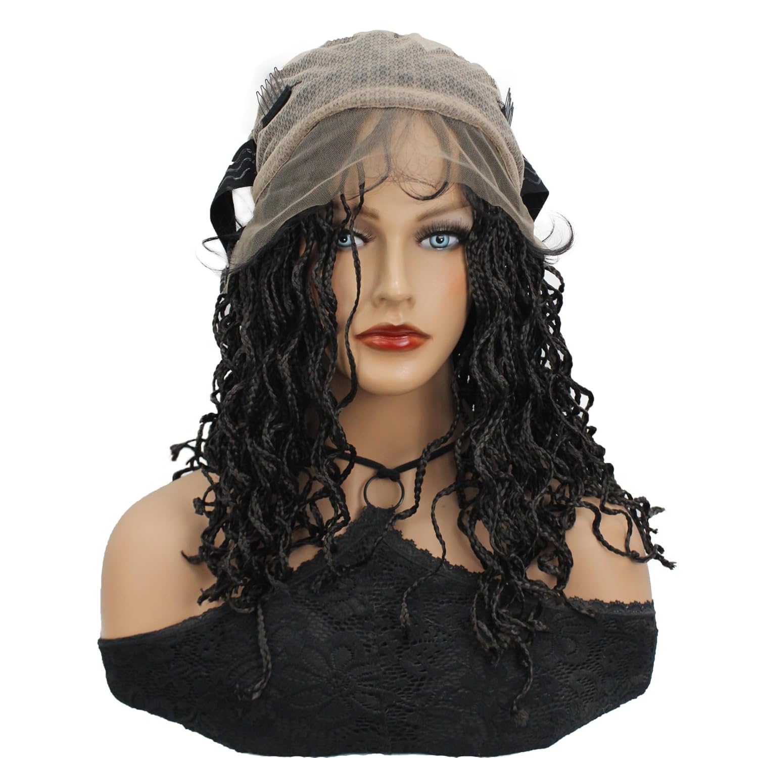 Wiginway 16" Full Double Lace Glueless Braided Wig Square Knotless Box Braided Wigs for Black Women Braids Wig with Baby Hair Synthetic Black Braided Wig for African American Women Hair