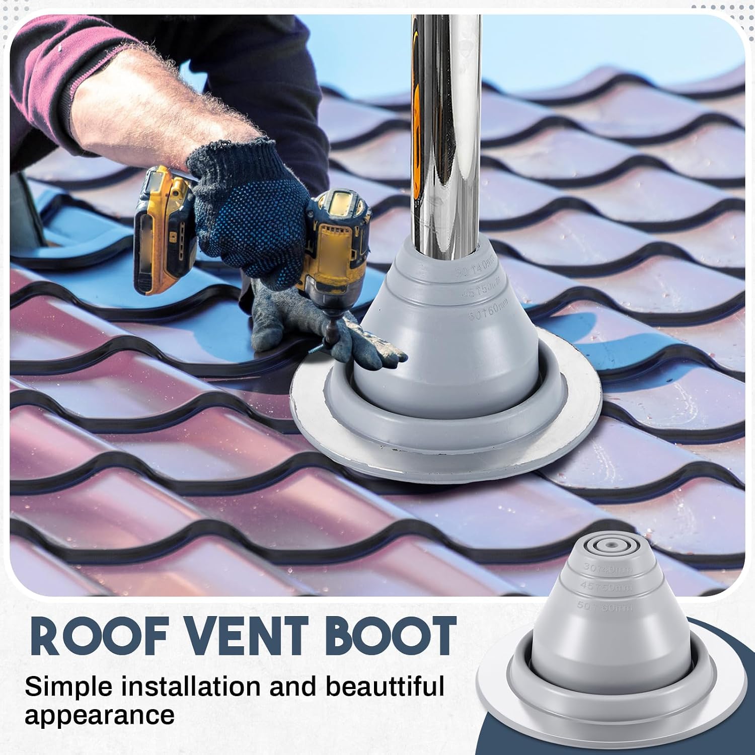 Yaocom 2 Pcs #2 Metal Roof Pipe Flashing Vent Boot for Od 1-3/4" to 3-1/4", 6-1/4 Inch Epdm Flexible Roofing Jack(2 Pcs, Pipe Od 1-3/4" to 3-1/4", 6-1/4 Inch in Base Diameter)