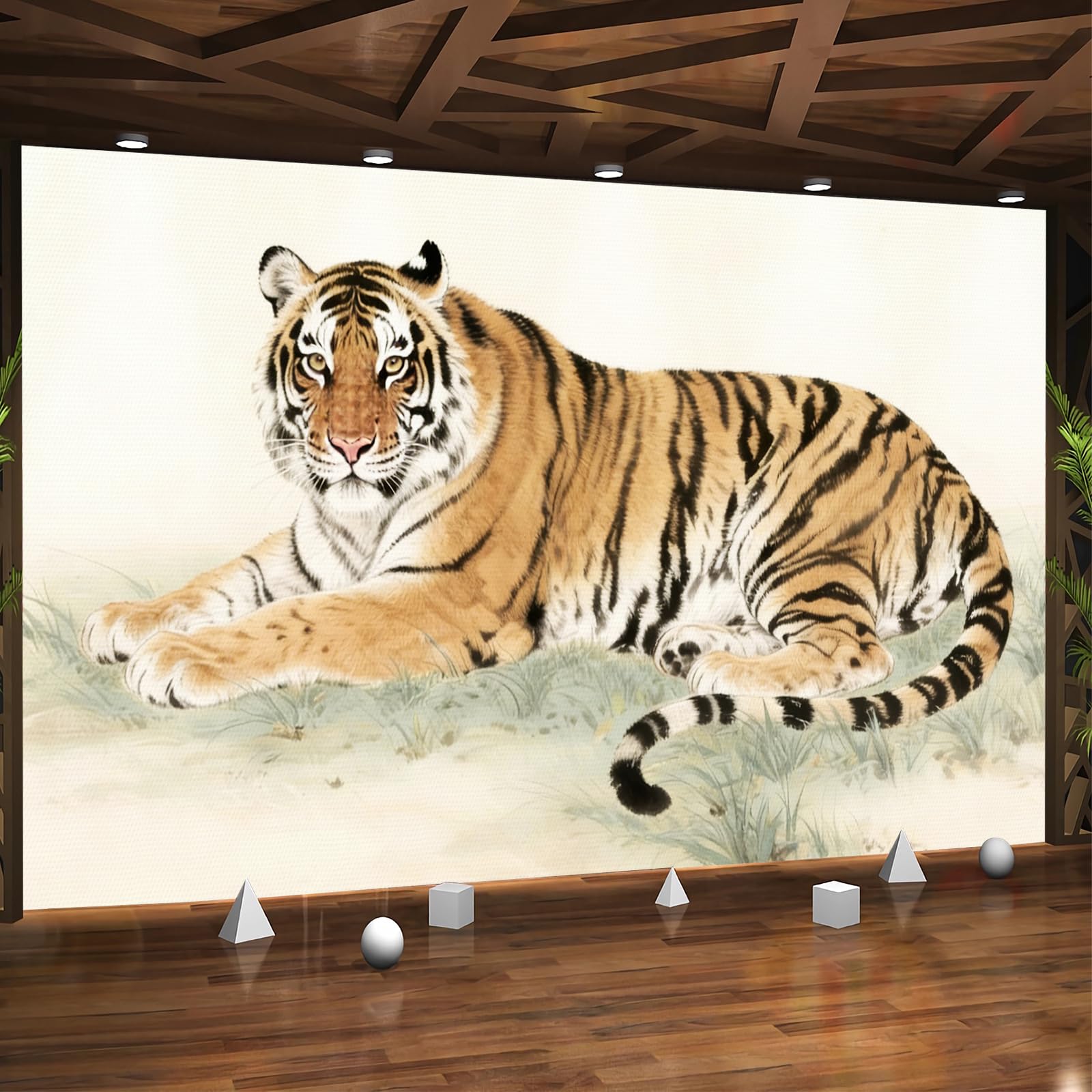 Générique Papier Peint Panoramique 3D 366x254 cm Tigre Non-tissé Murale Maison Décoration Intérieure Animaux Dessinés à La Main pour Chambre Salon Mur TV Artistique Poster Décoration Murale 1M2782