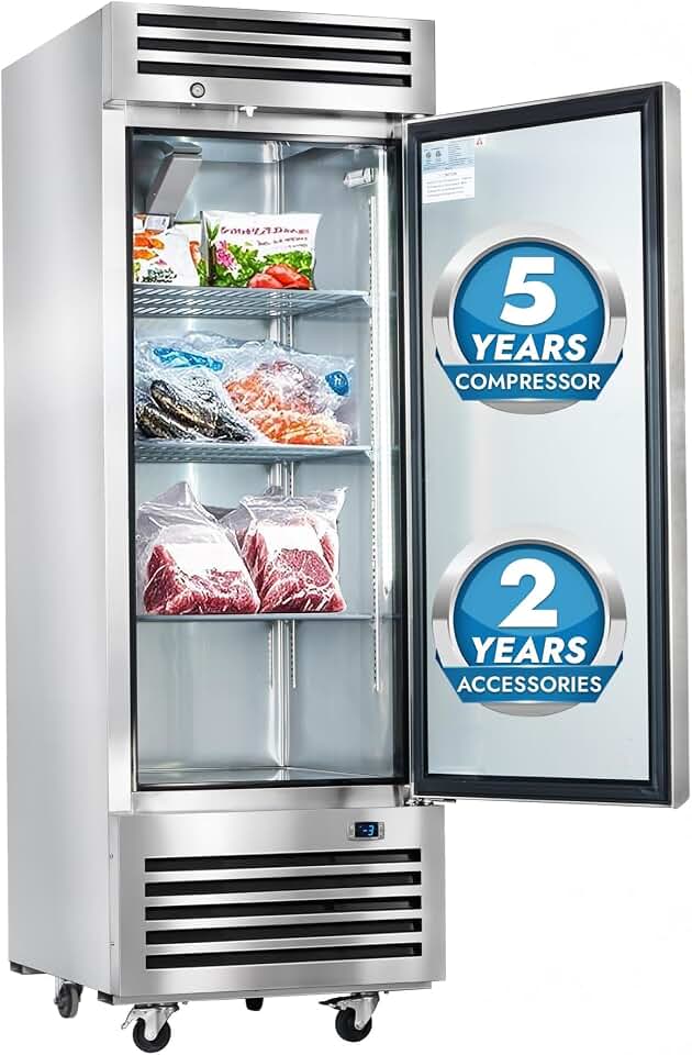 HECMAC 27" Commercial Freezer, 23 Cu.ft Reach-In Upright Fridge with Solid Door, -8 to 0℉, 18-8 Stainless Steel Interior, 3 Shelves, ETL&NSF/ANSI 7 for Restaurant, Bar, Shop, Kitchen Use
