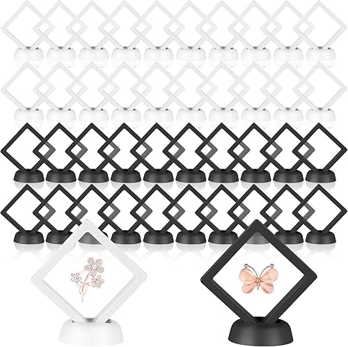 Dandat 60 piezas de vitrina flotante 3D de 2.3 x 2.3 pulgadas, marco de exhibición de monedas de desafío con forma de diamante negro para joyería de