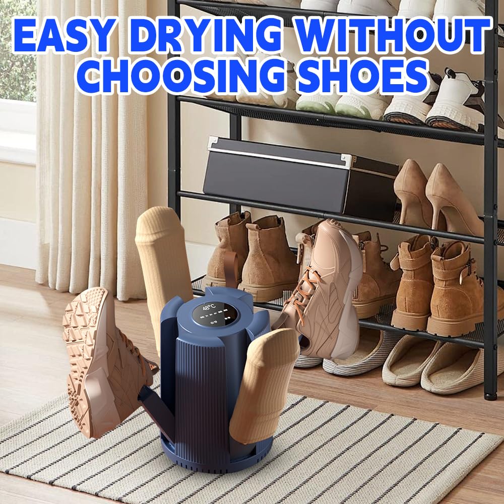 Sèche-chaussures électrique avec minuterie intelligente, séchage de chaussures de football portable avec 4 supports, chaleur de 48 degrés pour un séchage rapide, chauffe-bottes pour les