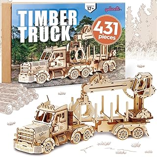 3D Wooden Puzzle Timber Truck Model, DIY Wood Craft Games, Brain Teaser Construction Toys - Engineering Wooden Model to Build, Wooden Model Building Set