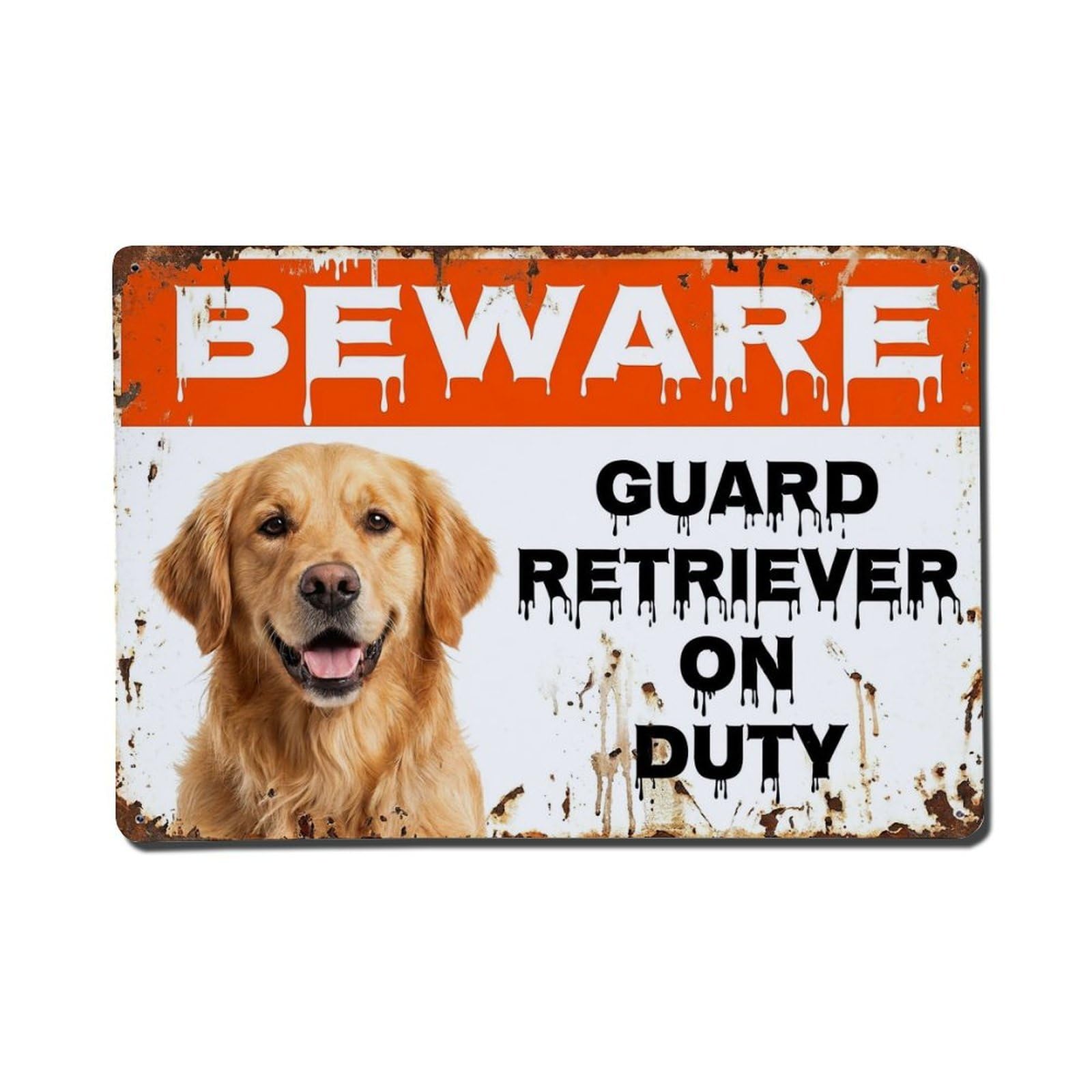Vintage Funny Retriever Guard Beware of Dog Lawn Metal Tin Sign