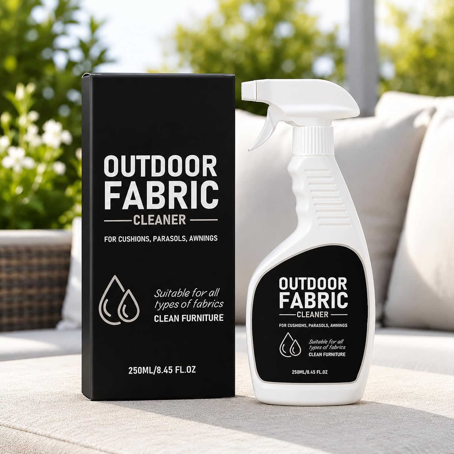 Patio Cushion Cleaner Outdoor Fabric Cleaner, Deep Cleans Dirt, Grime & Weather Stains on Furniture, Pillows, Umbrellas, Awnings & Covers, Designed for Canvas, Polyester, 250ml / 8.45 fl.oz
