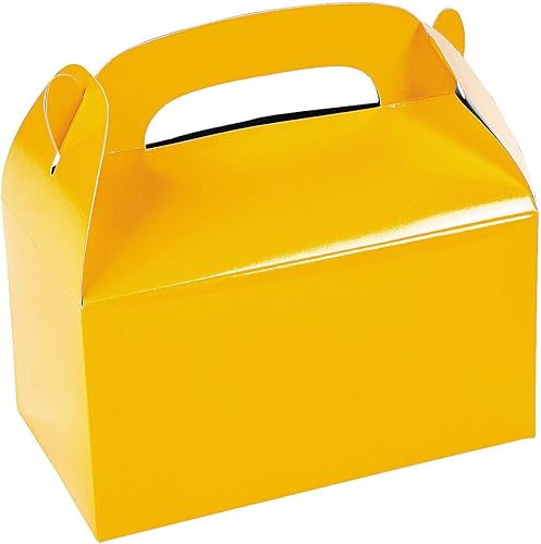 Fun Express Cajas de regalo amarillas con asas, juego de 12, suministros para cumpleaños, eventos y fiestas
