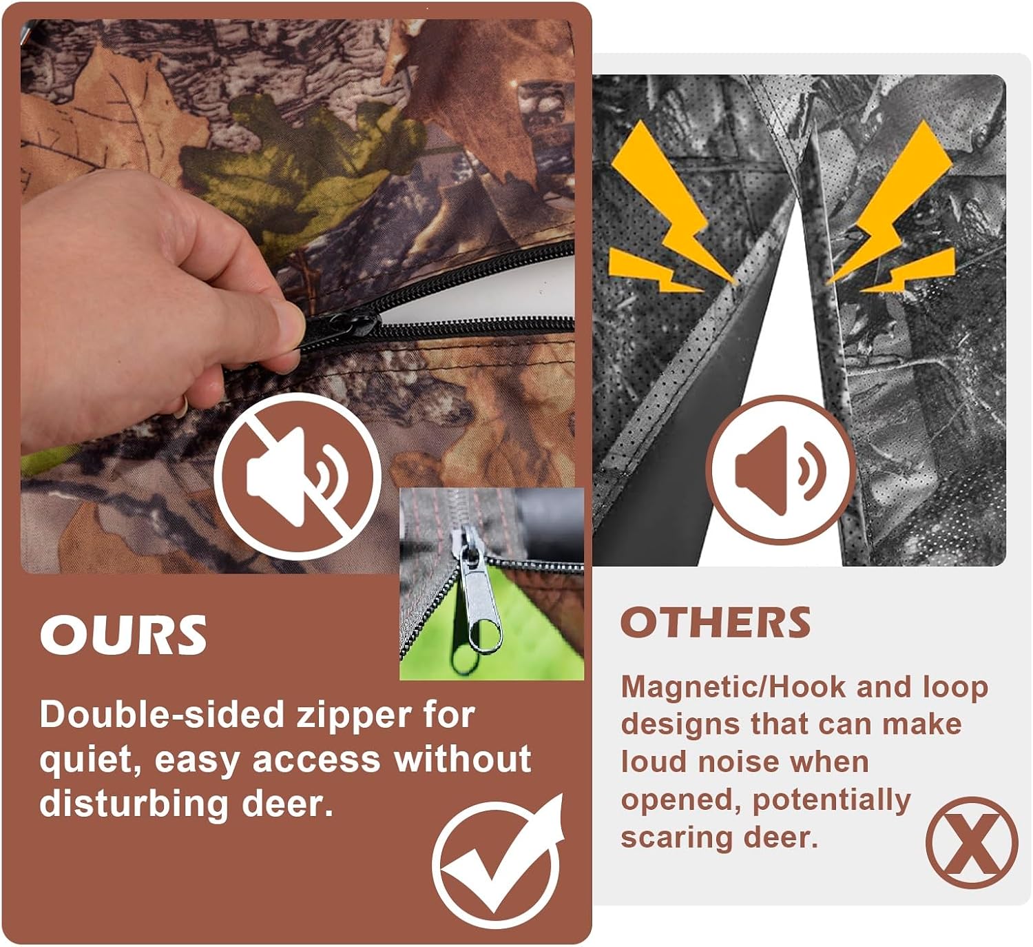 ChezMax Hunting Tree Stand Blind Cover - 110"x40" Big 2-3 Person Treestand Camo Blind Cover, Universal Camouflage Ground Blind with Quiet Zipper, Outdoor Hunting Gear Accessories for Deer Turkey image 4