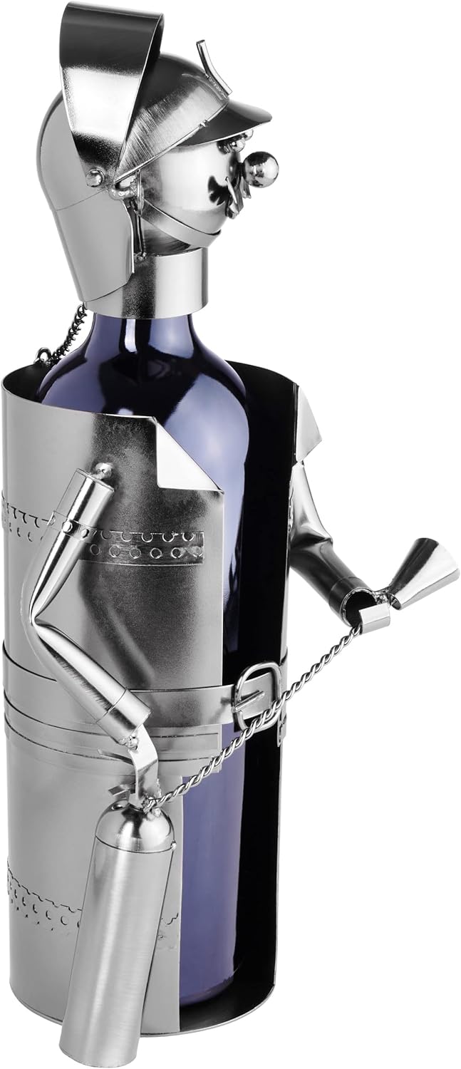BRUBAKER Wine Bottle Holder Firefighter - Metal Sculpture - Wine Rack Decor - Tabletop - with Greeting Card