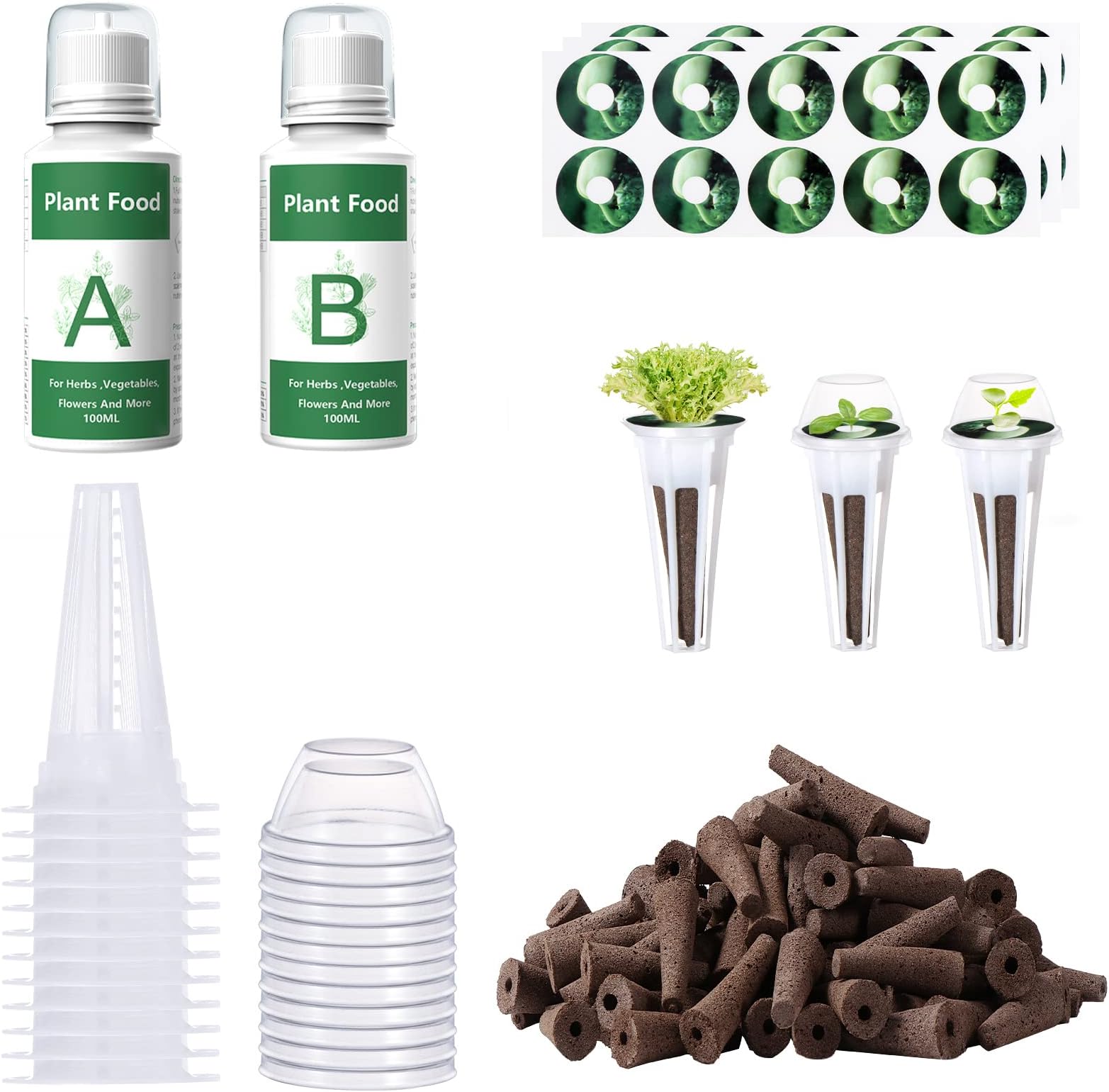 Yoocaa 80pcs Seed Pod Kit for Aerogarden, Grow Anything Kit with 24Grow Sponges, A&B Nutrient Plant Food, 30Labels, 12Grow Baskets, 12Grow Domes, Compatible with Hydroponics Supplies from All Brands