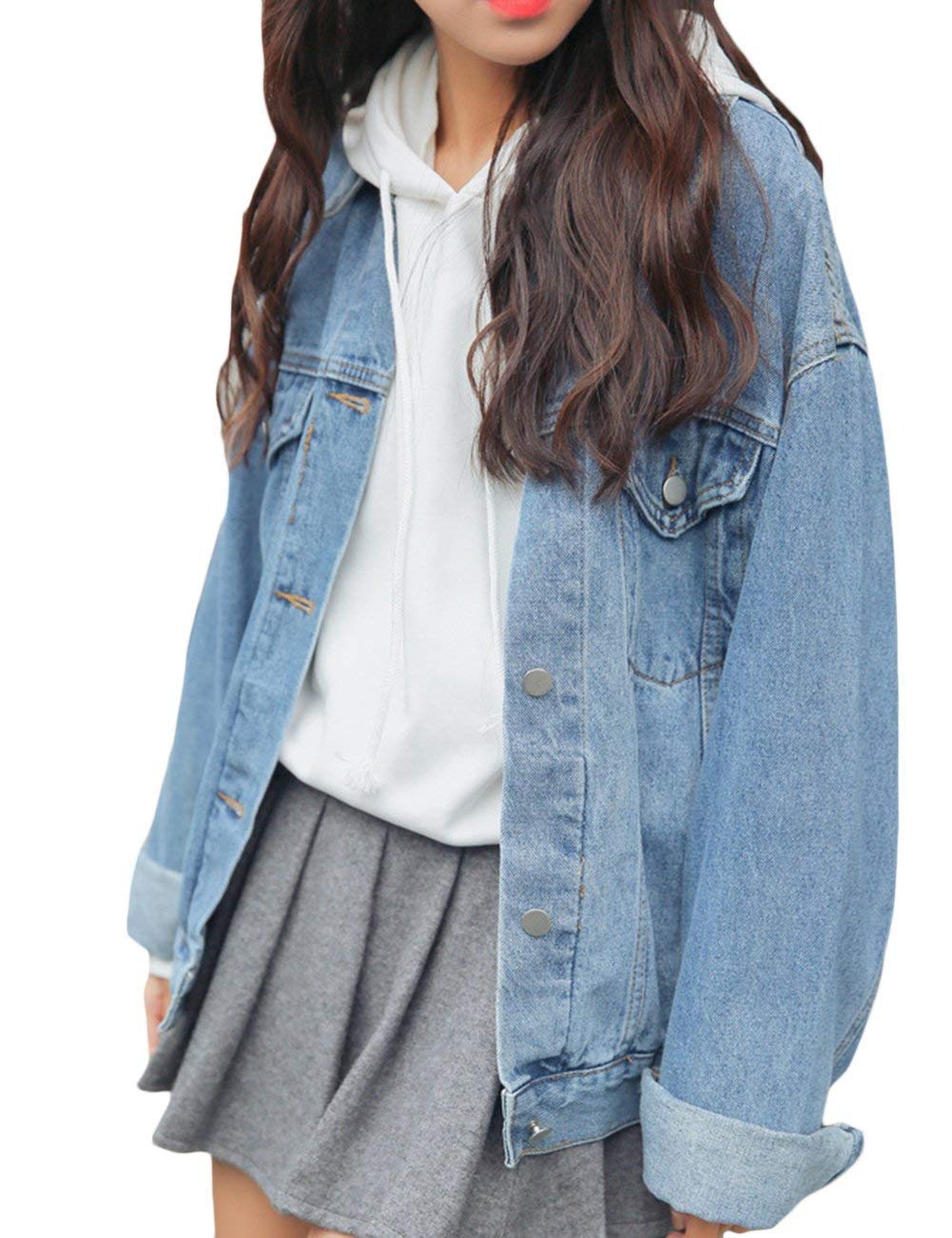 Huixin Kurtka dżinsowa damska vintage moda luźny chłopak styl denim płaszcz długi retro rękaw klapa wypoczynek elegancka wiosna jesień kurtka dżinsowa odzież wierzchnia