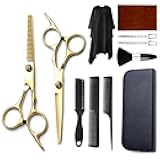 Hair Cutting Scissors Kit 11PCS, Professional Haircut Scissors with Japanese Stainless Steel Shears, Thinning Shears, Haircut Accessories in Leather Case for Salon/Home (Gold)