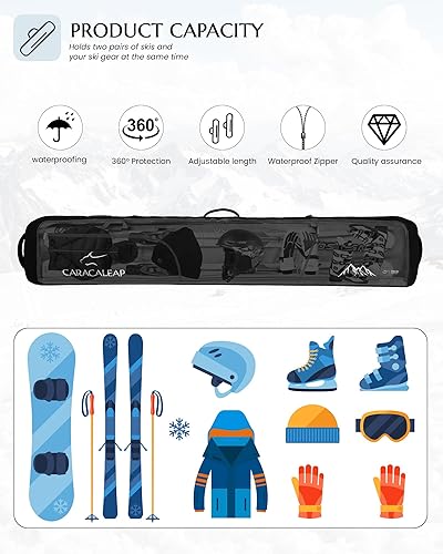 Miniatura 3 de Bolsa de esquí y snowboard totalmente acolchada para viajes aéreos, 2 pares, doble bolsa de snowboard resistente al agua acolchada con espuma de