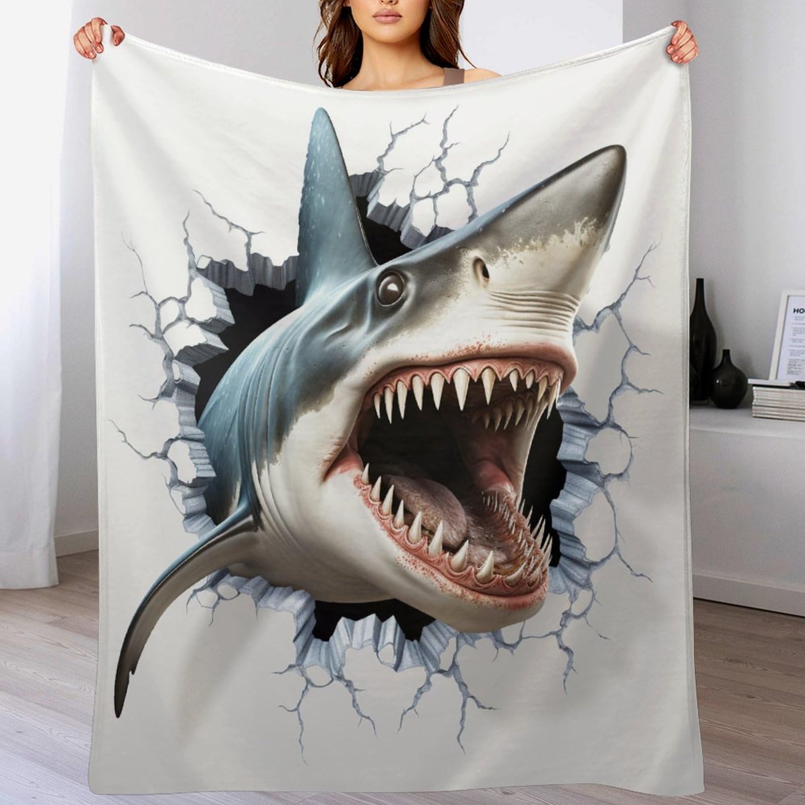 Couverture polaire requin flannel douce couvre-lit chaud plaid canapé 100x130cm linge lit