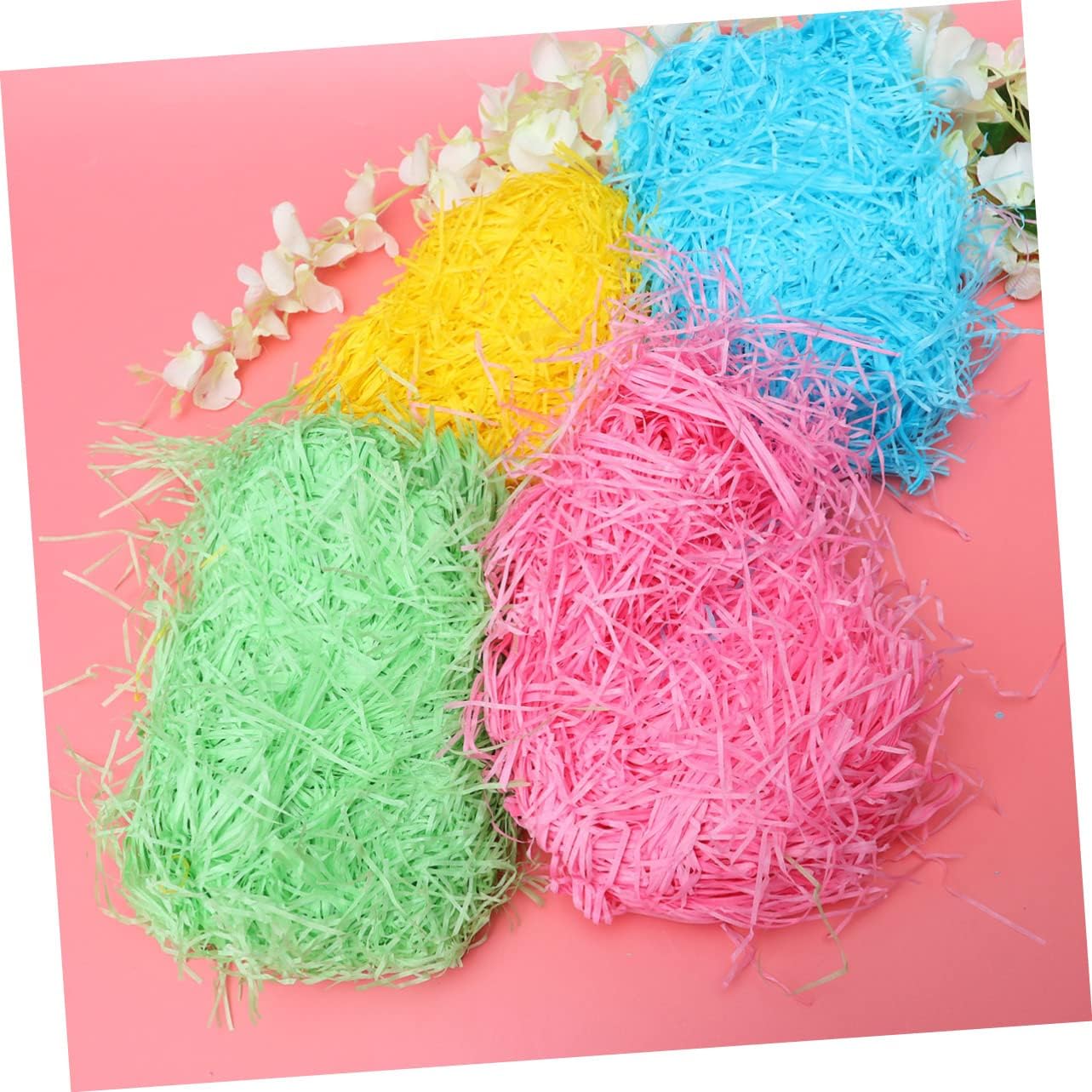 OHPHCALL 4pcs Colored Crinkle Cut Paper Shred Filler for Gift Box Packing Eco-friendly Lafite Grass Paper Blue Green Yellow for Candy and Basket Filling