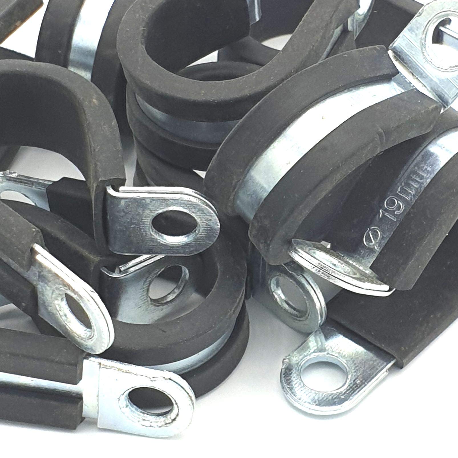 10pcs x 19mm Rubber Lined Cable P-Clips Steel Hose P Clamps