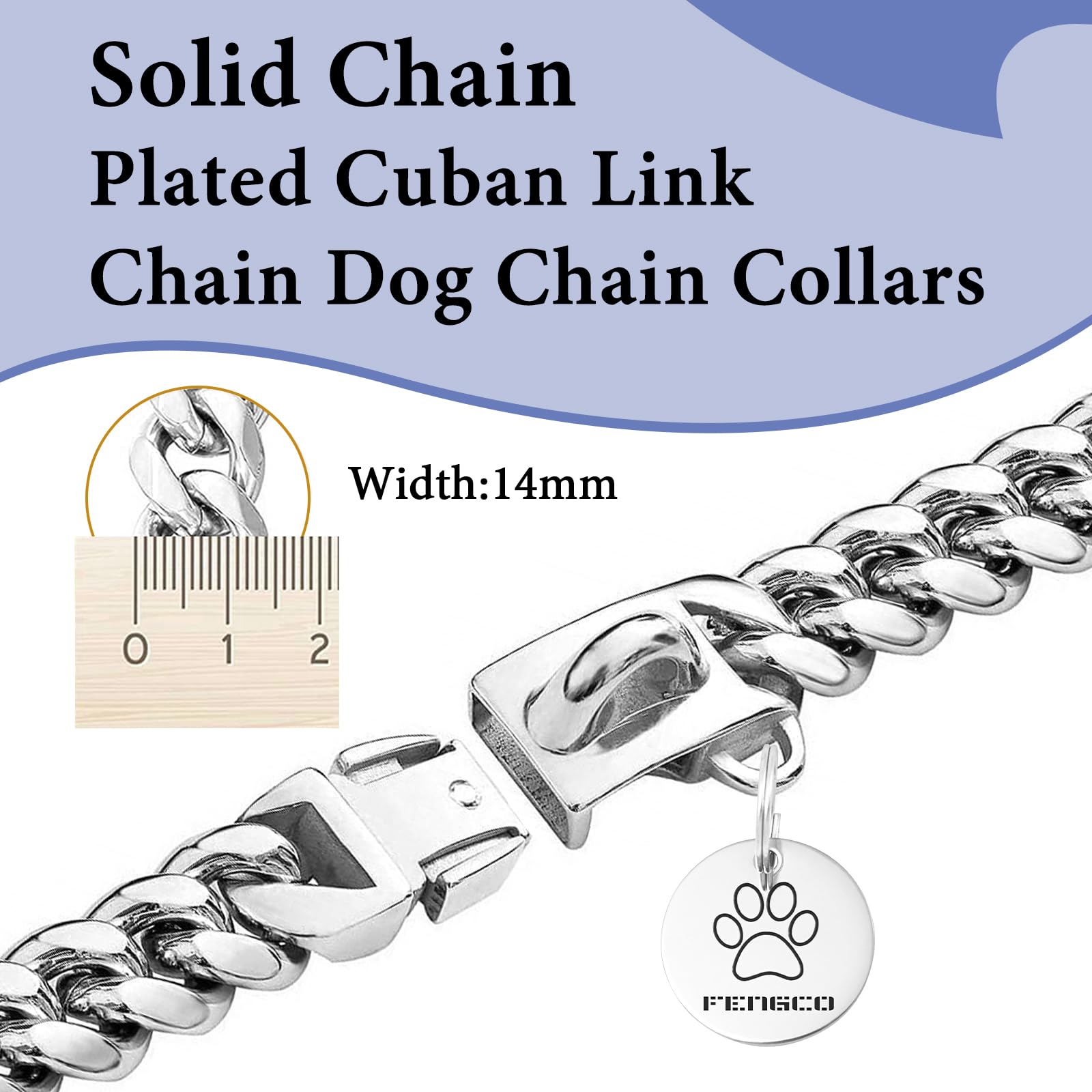 Silver Dog Chain Collar with Dog Tag Pendent Cuban Collar Necklace Metal Chain Collar Stainless Steel Pet Cuban Links Collars for Dogs(20inch) - Image 3