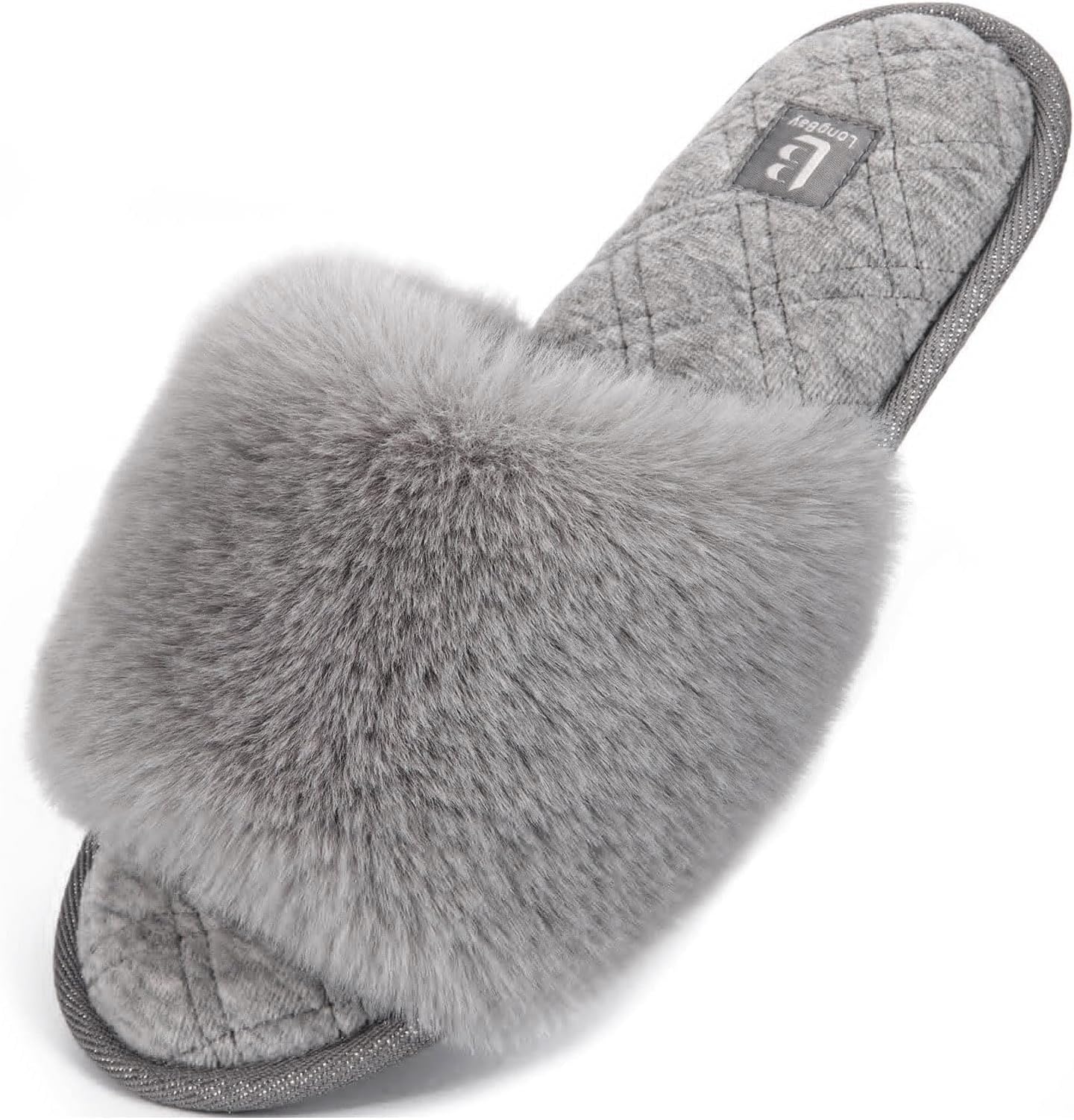 Women's Fuzzy Faux Fur Memroy Foam Flat Spa Slide Slippers Open Toe House Shoes Sandals