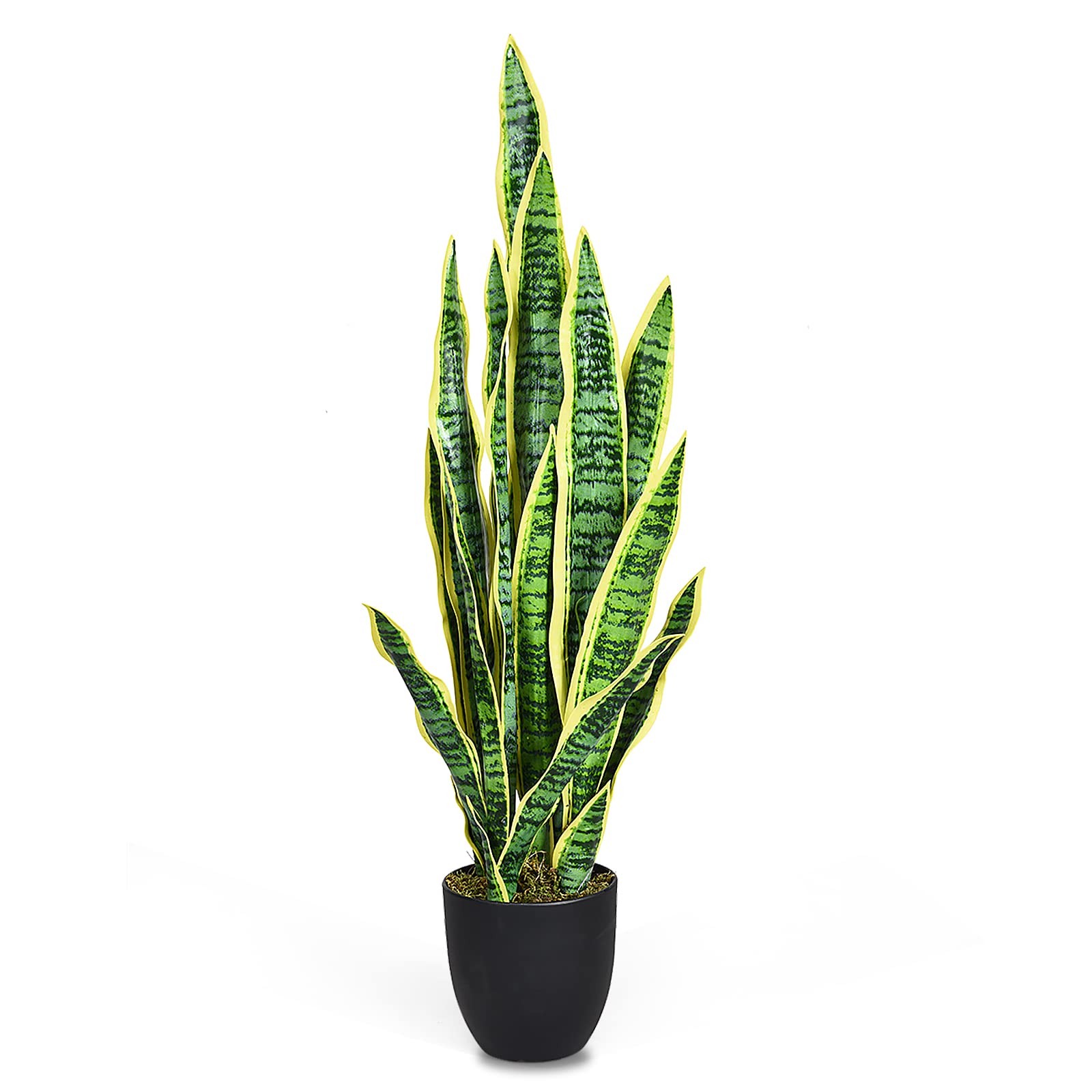 Goplus Fake Snake Plant, 36" Tall Artificial Potted Floor Plant, Large Faux Sansevieria Plant with 6'' Pot and 20pcs Leaves for Living Room House