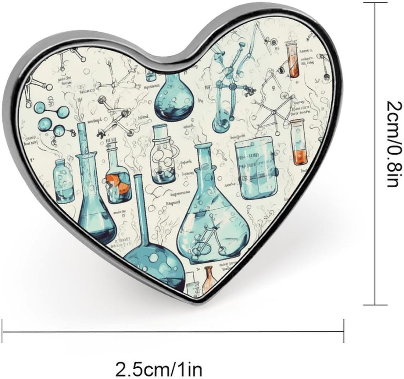 Chemistry Print Badges Heart with Button Design, Personalized Picture Pin Brooches, Heart Badge Holders for Decorate Hat Shirt Clothing Bag Accessories image 3