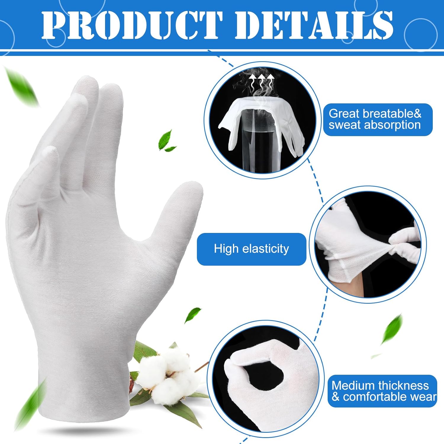 Funtery 240 Pcs Cotton Gloves Cotton Bulk Pack Moisturizing Gloves Overnight Soft Uniform Coin Inspection Art Handling