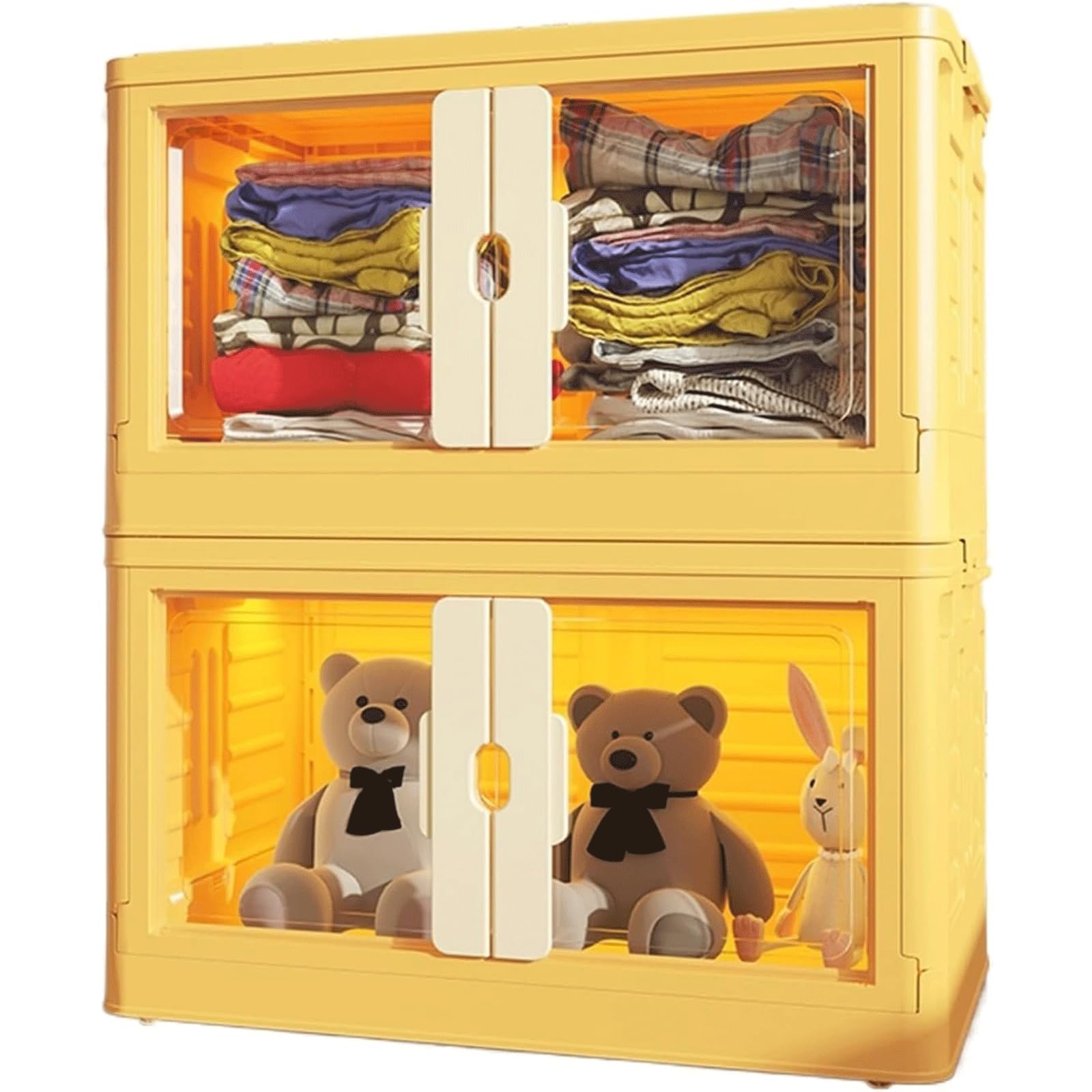 HELIXUEge Bins Yellow Dustproof Box Collapsible ge Bins Double Door Stackable Plastic Folding ge Box Organizer Container Organization