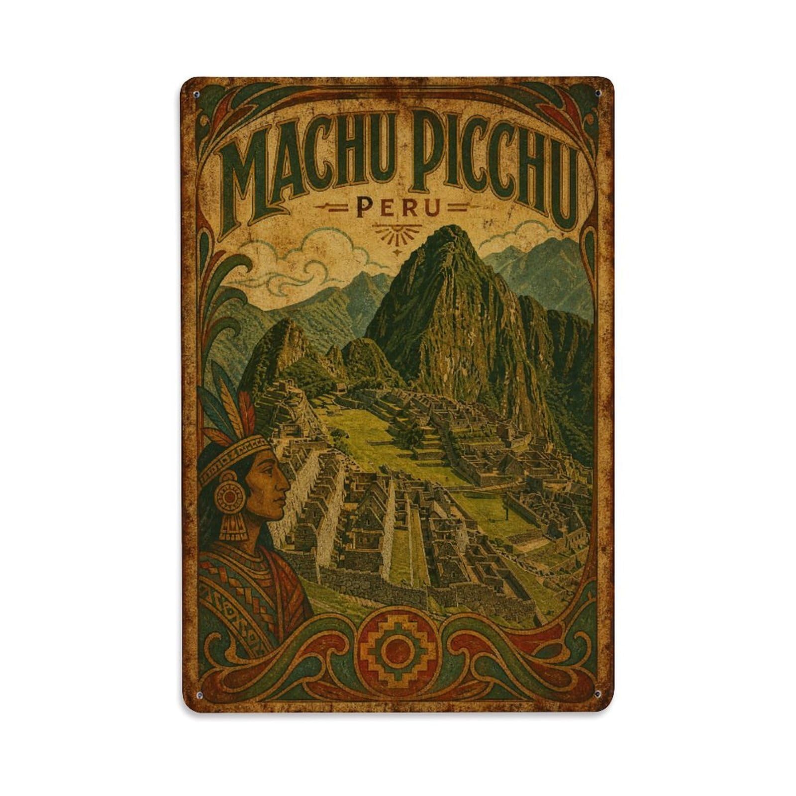 Gead 8X12inch Style Travel Vintage Peru Machu Picchu Metal Tin Sign