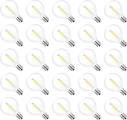 Jslinter Bombillas LED de repuesto G40, luz diurna de 5000 K, paquete de 25, 1 W, base E12, vidrio inastillable, 60 lúmenes