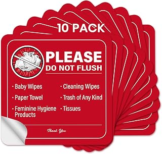 Please Do Not Flush Sign 5 Pack 6"x 6" Please Do Not Flush Anything Except Toilet Paper Sign
