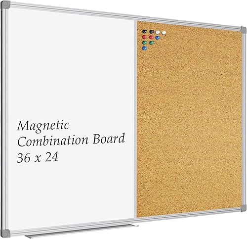 Vista 9 de JILoffice - Pizarrón blanco y corcho combinado para anuncios, tablero combinado 36 x 24 pulgadas, pizarrón magnético, marco de aluminio negro