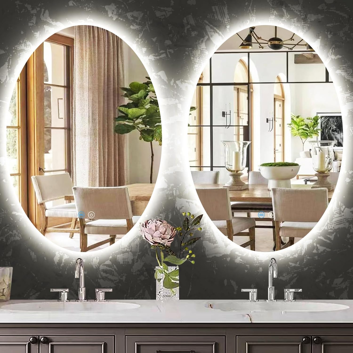 24 x 36 Inch Oval Lighted Vanity Mirror with Lights Frameless Oval Backlit mirror for Bathroom Wall Oval LED Mirror Anti Fog 3 Color Dimmable Backlight 36" Bathroom Oval Smart Light up Mirror